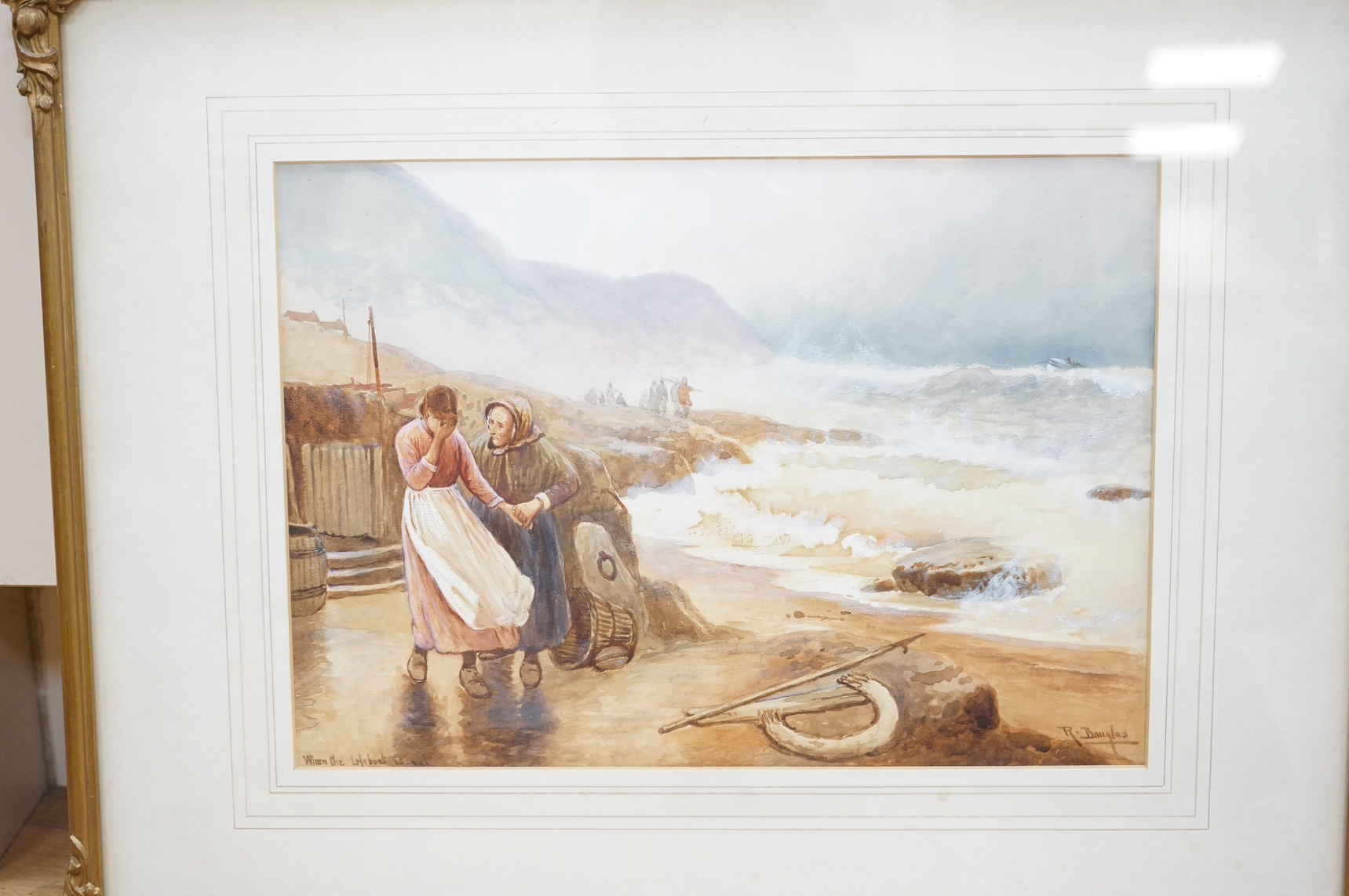 Rose Douglas (1893-1998), two Cornish watercolours, comprising 'The Evening of Life' and 'When the Lifeboat is Out', each signed, 34 x 24cm. Condition - fair